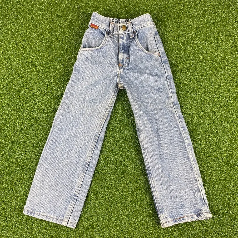 Vintage Rustler Toddler Blue Light Wash Denim Straight Leg Jeans Sz 4 Slim